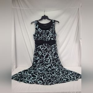 NWT Women’s Perceptions New York Blue Black Dress Sleeveless Floral Size 16